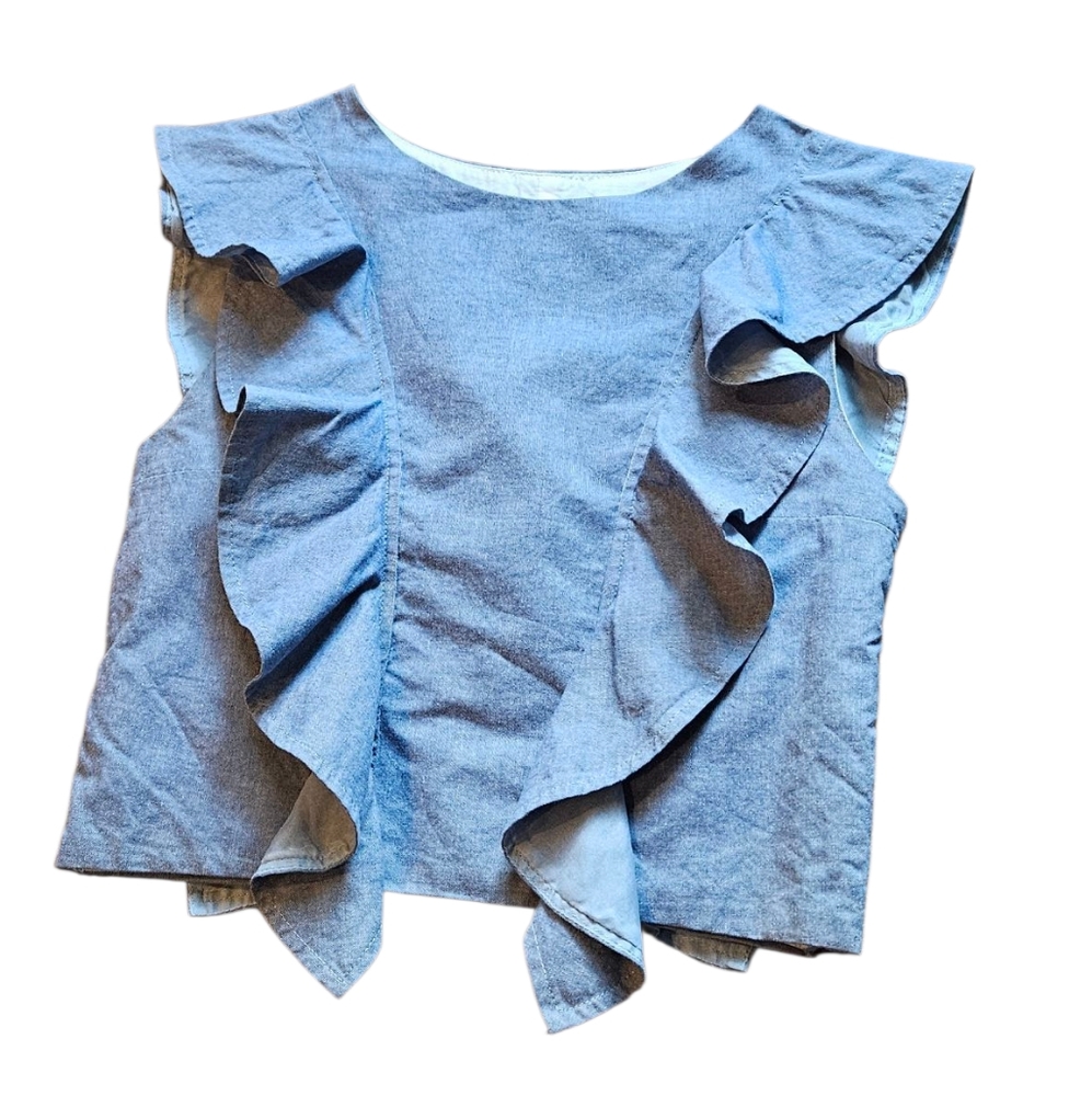 Viva Aviva Blue Ruffled Sleeveless Cropped Top Size S